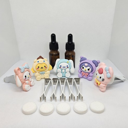 산리오 차량용 방향제 5종 몽땅+최고급오일 10ML 2개 [롱 클립 포함], 블랙체리 10ml 2개, 1세트