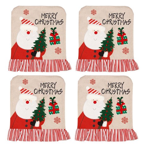 Xzante 크리스마스 의자 커버 4 산타 클로스 눈사람 모자 세트 뒤 표지 홈 주방 장식, 보여진 바와 같이