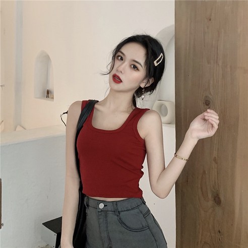 DFMEI 여름 민소매 반팔 티셔츠 짧은 세련된 작은 캐미솔 여성 내부 셔츠 달콤한 프랑스 탑 아우터웨어 Ins 패션