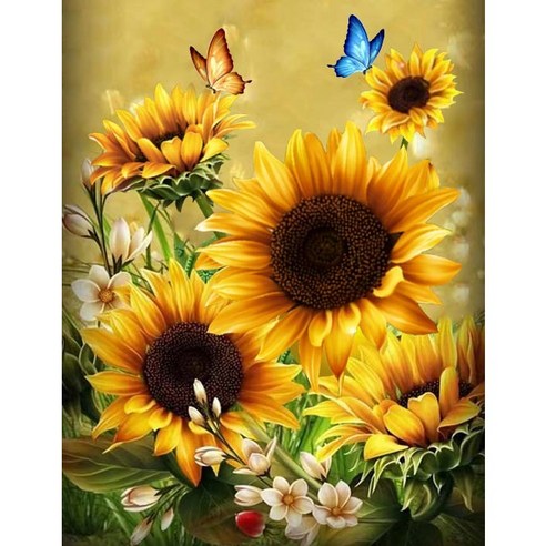 엠제이에스 명화그리기 50x40cm (캔버스형) DIY 유화 세트, KK07 - 금빛햇살 해바리기와 나비