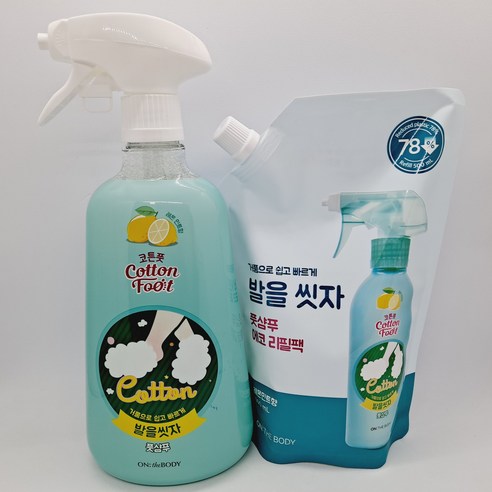 온더바디 코튼풋 발을씻자 풋샴푸 750ml 레몬민트향1개+리필 500ml 레몬민트향/ GV, 1개, 1세트