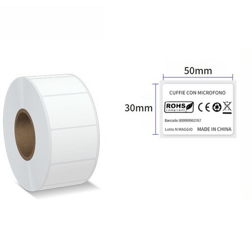감열라벨지 바코드스티커 롤용지 개별포장, 절취선 없음, 50mm*30mm (1500매)