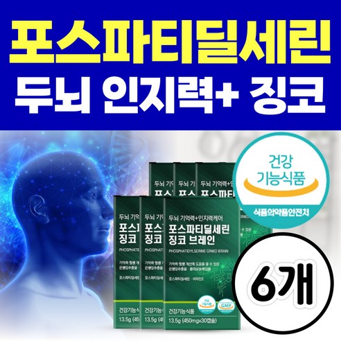 포스타디딜세린 두뇌엔 닥터 PS 70 / 인지력 포스파티딜세린 뇌 영양제 징코 포스파디딜세린 기억력 두뇌 건강 은행잎추출물 개선제 포스타티딜세린, 6개, 30정