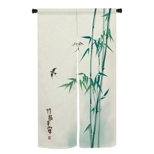 일본 대나무 연꽃 디자인 커튼, 공간분리 접이식 가림막 – 90x180cm, 업소용 린넨 노렌, 풍수 침실 주방 출입구 칸막이