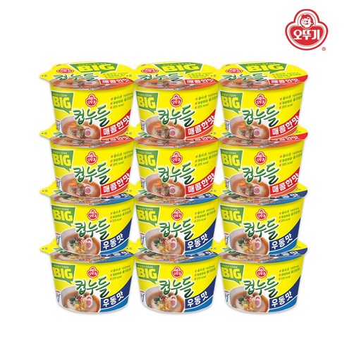 오뚜기 빅 컵누들 우동맛 61.5g x 6개 + 매콤한맛 61g x 6개 컵라면