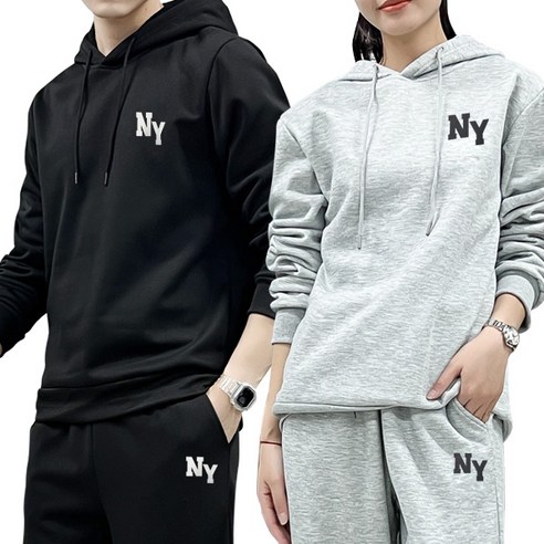 겨울철 편안함과 따뜻함을 위한 NY 후드 기모 트레이닝 세트