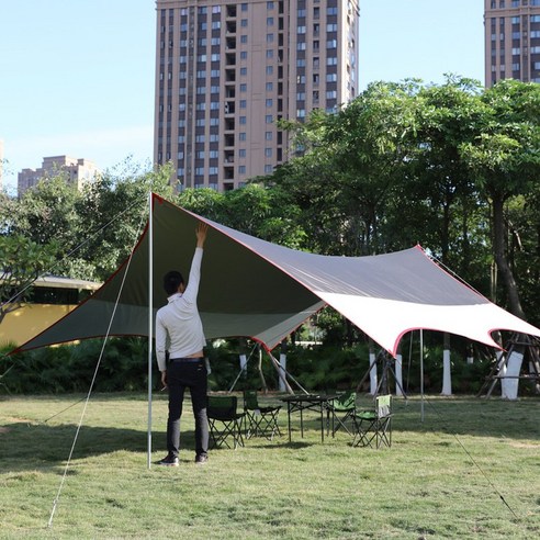 맞춤형 하늘 커튼 텐트 야외 양산 대형 비가 야영 태양 방지 실버 접착제 방수 뜨거운 판매 새로운 Diaoyu 캐노피, 8명 이상, 커피 화이트