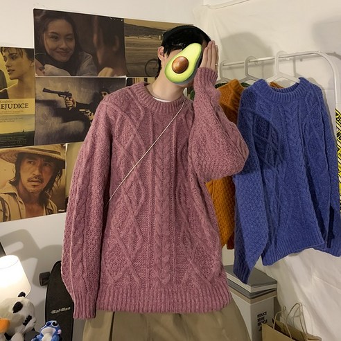 smy겨울 단색 기본 스웨터 남성 Ins 홍콩 스타일 유행 스웨터 느슨한 게으른 라운드 넥 모든 경기 스웨터