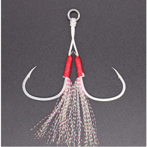보조 후크 고탄소강 후크 느린 지그 8개 브레이드 PE라인과 깃털 염수 낚시 후크 2pcs/1봉지, 2pcs