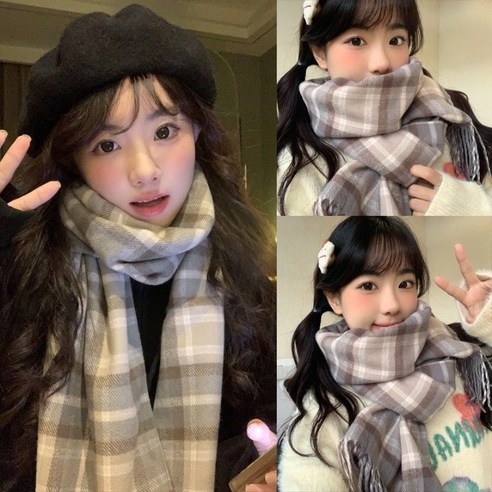 로자벨 윈터블룸 체크 머플러 목도리, 고양이일기, 1개