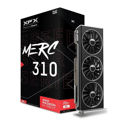 그래픽 카드 XFX 스피드스터 MERC310 AMD 라데온 RX 7900XT 블랙 게이밍 그래픽 카드 20GB GDDR6 RDNA 3 79TMERCB9 포함