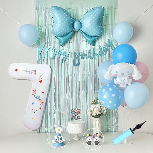 연지마켓 시나모롤 산리오 생일풍선 파티세트, 블루풀세트(화이트숫자 7)