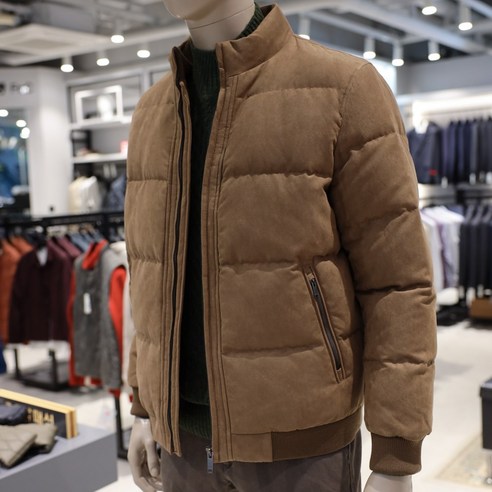 코오롱 브렌우드 남자패딩 구스다운 스웨이드 숏패딩 퀄팅 브라운 카멜