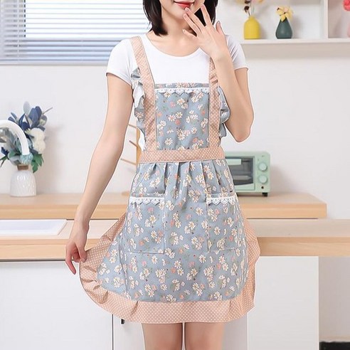 루나글램 프릴 원피스앞치마, 블루