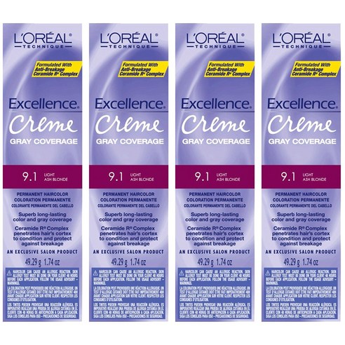 로레알 엑셀런스 크림 그레이 커버리지 49.29g, 9.1 Light Ash Blonde, 4개