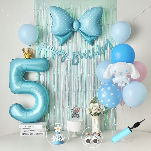 연지마켓 시나모롤 산리오 생일풍선 파티세트, 블루풀세트(블루숫자 5)