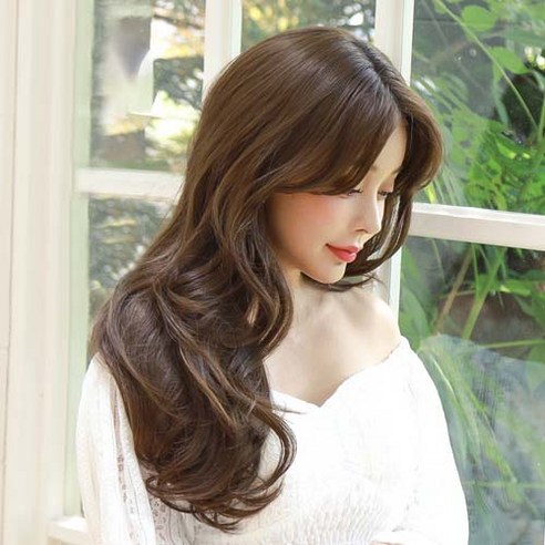 가발매니아 허쉬펌 65cm 수제통가발 프론트레이스 전체가발 긴머리, 매트브라운