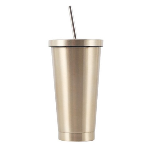 그릿(Grit) 보온 보냉 스테인리스 심플 빨대 텀블러 500ml, 골드