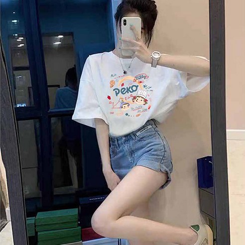 제이룩스 여성 면 프린팅 반팔티 반팔티셔츠 2P