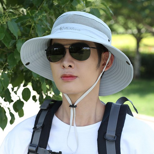 【등산모】모자 남자 여름 태양 보호 대형 처마 낚시 레저 남자 여름 어부 모자 태양 모자 야외 해변 태양 모자, 라이트 그레이