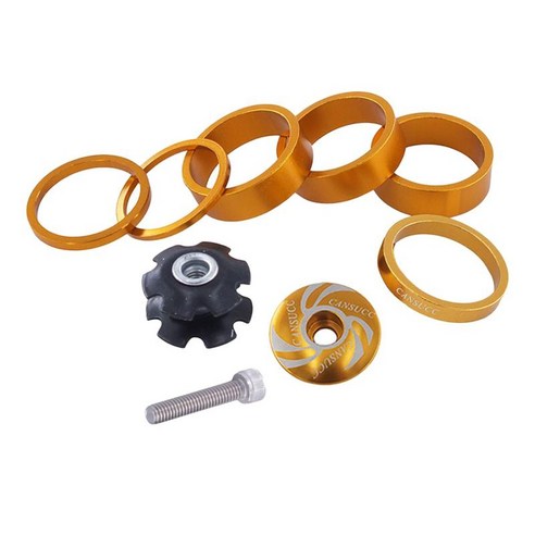 9 pcs 자전거 헤드셋 스페이서 알루미늄 mtb 도로 자전거 줄기 1 1/8 인치 줄기 및 포크 용 나사없는 헤드셋, 골든, 2mm 3mm 5mm 10mm, 알루미늄 합금