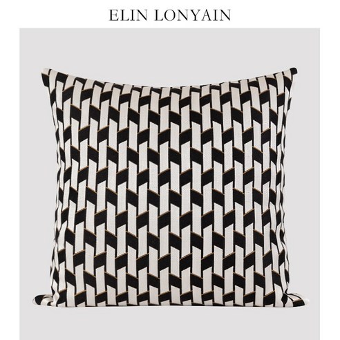 엘린 현대 간단한 럭셔리 블랙 플래티넘 기하학 패턴 쿠션 베개 빌라 모델 룸 베개, 흑백, 50x50cm (코어)