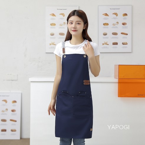Coolife 한국어 스타일 요리사 Foodie 앞치마 Diy 광고 앞치마 간단한 패션 캔버스 앞치마 Coolife, 블루