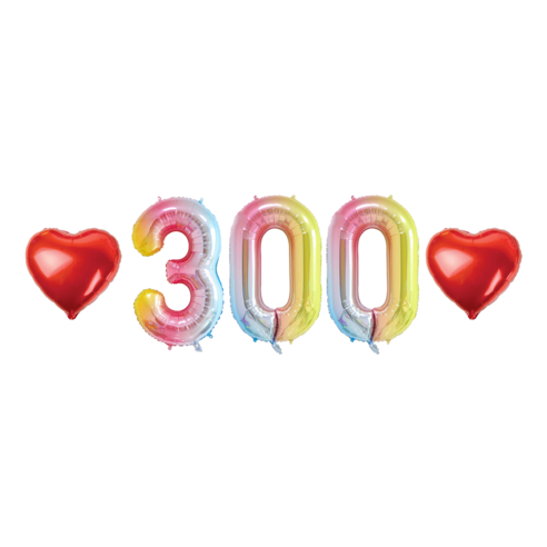 덕분몰 아기 300일 숫자 하트 풍선 세트, 03.레인보우 300일