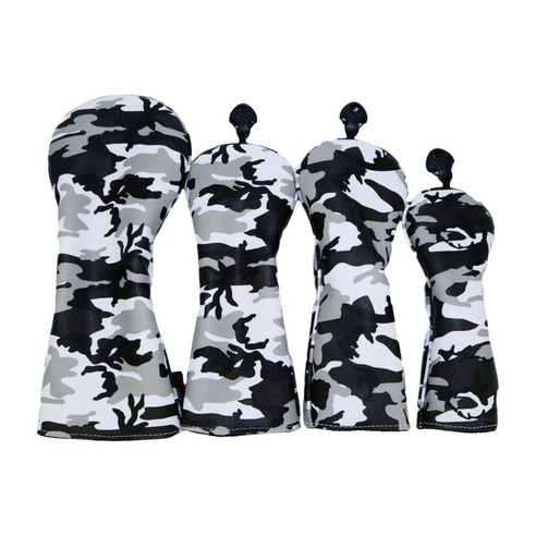 번호 태그가 있는 방수 골프 클럽 헤드 커버 우드 드라이버 헤드 커버 블랙 카모 패턴, 4PCS 아니오 1 3 5 UT, 가죽