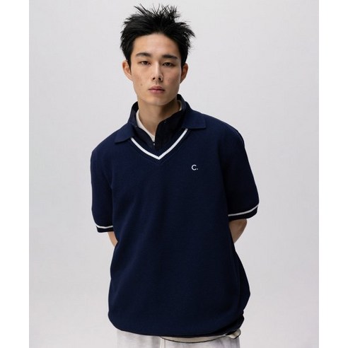 24SS clove Double Collar Pullover Men Navy