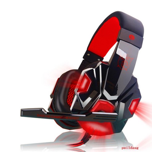 puildaug Puji 헤드셋 헤드셋 데스크탑 게임 노트북 컴퓨터 헤드셋 와이어 제어 마이 마이크 인터넷 카페, 검정과붉은빛 軍, 검정과붉은빛 軍