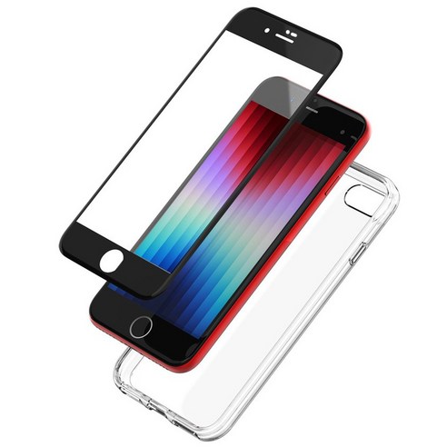 케이맥스 애플 아이폰se3 클리어핏 투명 케이스+지문인식 강화유리 풀커버 전면 액정 보호 필름