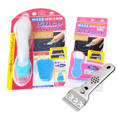인덕션 하이라이트 전기렌지 상판 클리너스틱 스크래퍼, 클리너스틱+리필시트(10매입)+스크래퍼 세트