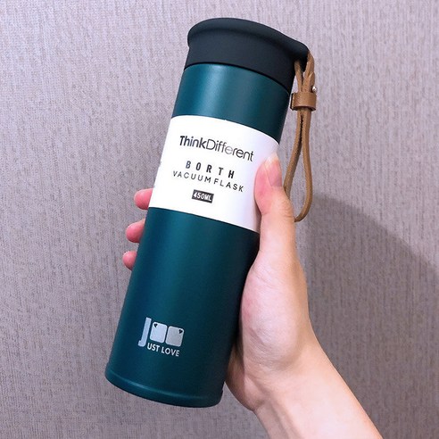 DFMEI 텀블러녀 심플 ins 하라주쿠 스타일 귀여운 휴대용 물컵 대용량 스테인리스 스틸 맨, Bosh-Forest Green Large Tea Di