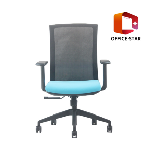일본정품브랜드 OFFICE . STAR ENE-X 사무용 의자 회의실용 학생용 컴퓨터 메쉬 체어, 흑색 + 흑색 + 하늘색