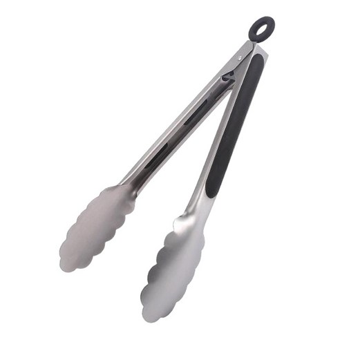 9 '''' 12 ''''스테인레스 스틸 주방 음식 클램프 서빙 집게 쉬운 야채 바베큐 케이크 빵 청소, 9 인치, 실버, 스테인리스 실리콘