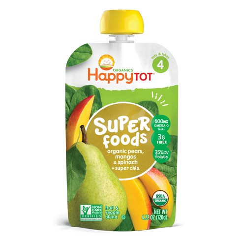 해피토트 슈퍼푸드 어린이 스무디 120g, 배 + 망고 + 시금치 + 슈퍼 치아(Pears + Mangos + Spinach + Super Chia), 1개