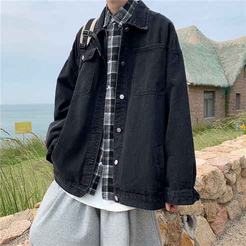 조수 브랜드 미국 데님 재킷 남성 봄과 가을 일본 복고풍 트렌드 느슨한 커플 착용 게으른 바람 도구 재킷 집업자켓