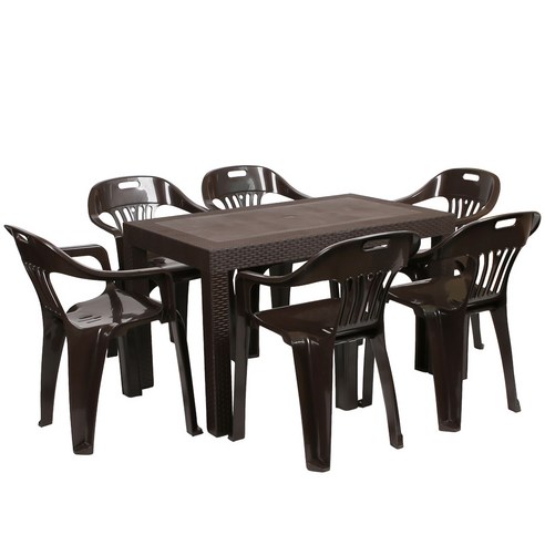 지오리빙 국산 라탄테이블 74120 의자세트 야외용 테이블의자, 6인세트, 라탄원형의자6개, 블랙