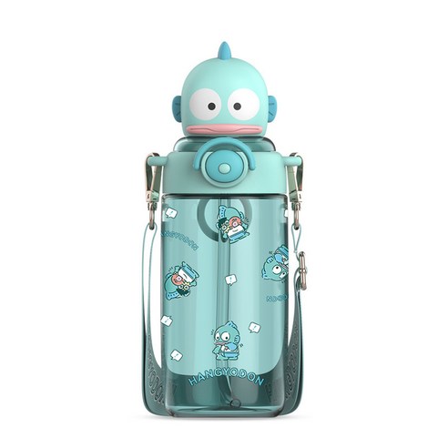 GOYES 산리오 어린이 캐릭터 투명 물병 빨대 물통 새학기 선물, 그린 한교동, 1개, 650ml