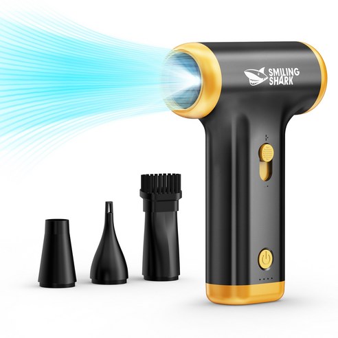 SmilingShark공식스토어 핸디제트팬 무선 에어건 최대150000RPM 풍속 55m/s LED 조명 포함 캠핑 컴퓨터 차량 청소 휴대용 5개 노즐 JF-01, 블랙