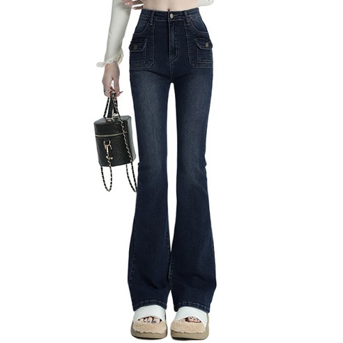 여성 봄가을 부츠컷 청바지 하이웨스트 슬림핏 스판 멀티 포켓 나팔바지 Women''s Jeans