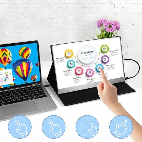 고해상도의 15인치 멀티 터치 스크린을 갖춘 휴대용 모니터