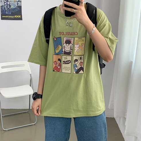 DFMEI 반팔 티셔츠 남자 홍콩 스타일 느슨한 라운드 넥 프린트 티셔츠 여름 패션 브랜드 남성용 스타일 유행 커플 탑