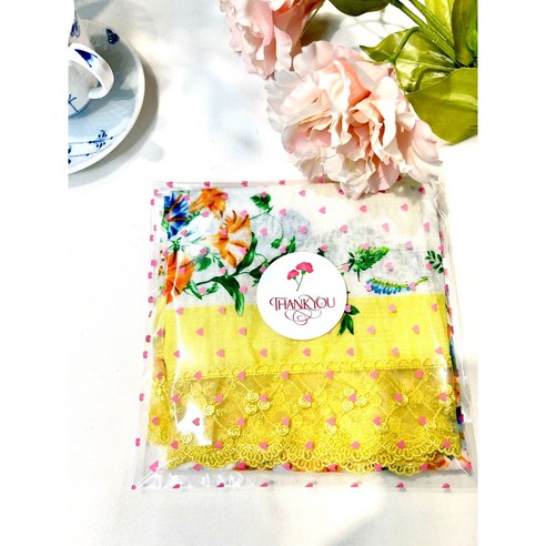 [에디트537] 매너손수건 레이스손수건 에티켓손수건 레이스앞치마 단체선물 꽃다발 핑크 노랑 여성 손수건