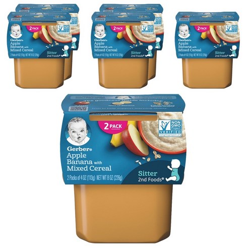 거버 비타블록 어린이 액상 식품 113g 2개입, 사과 & 바나나 + 믹스 시리얼(Apples & Bananas + Mixed Cereal), 6개, 226g