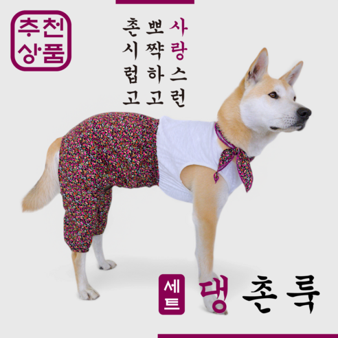 크왕 중형견 대형견 초대형견 인견 몸빼 올인원 몸뻬 촌캉스룩 시골 댕촌룩 고쟁이 김장 농촌 바지, 달래, 1개