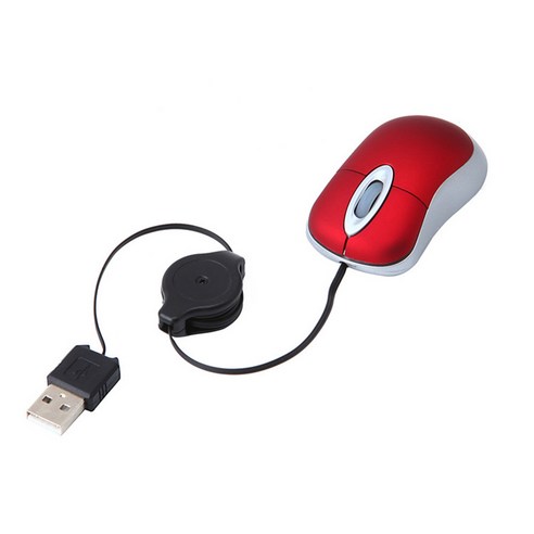 CondFun 미니 개폐식 케이블 USB 유선 마우스 여행 광학 컴퓨터, Red, 브랜드 없음