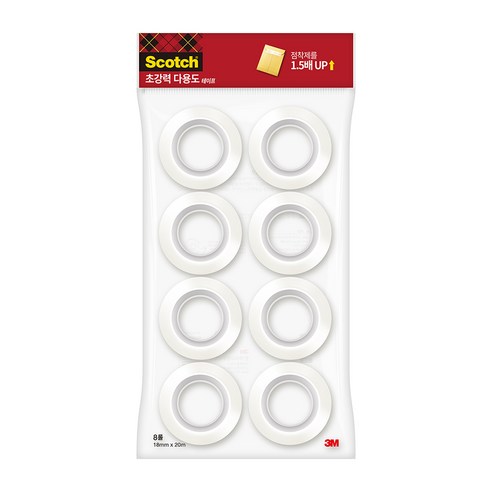 쓰리엠 스카치 초강력 다용도 테이프 리필 18mm x 20m 8롤, 1개, 투명