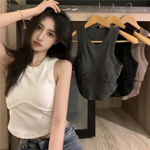 DFMEI 뜨거운 여자 스포츠 작은 캐미솔 여성 봄 디자인 감각 틈새 속옷 민소매 탑 가슴 패드 외부 착용